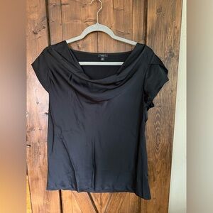 Ann Taylor Black Draped Neck Blouse